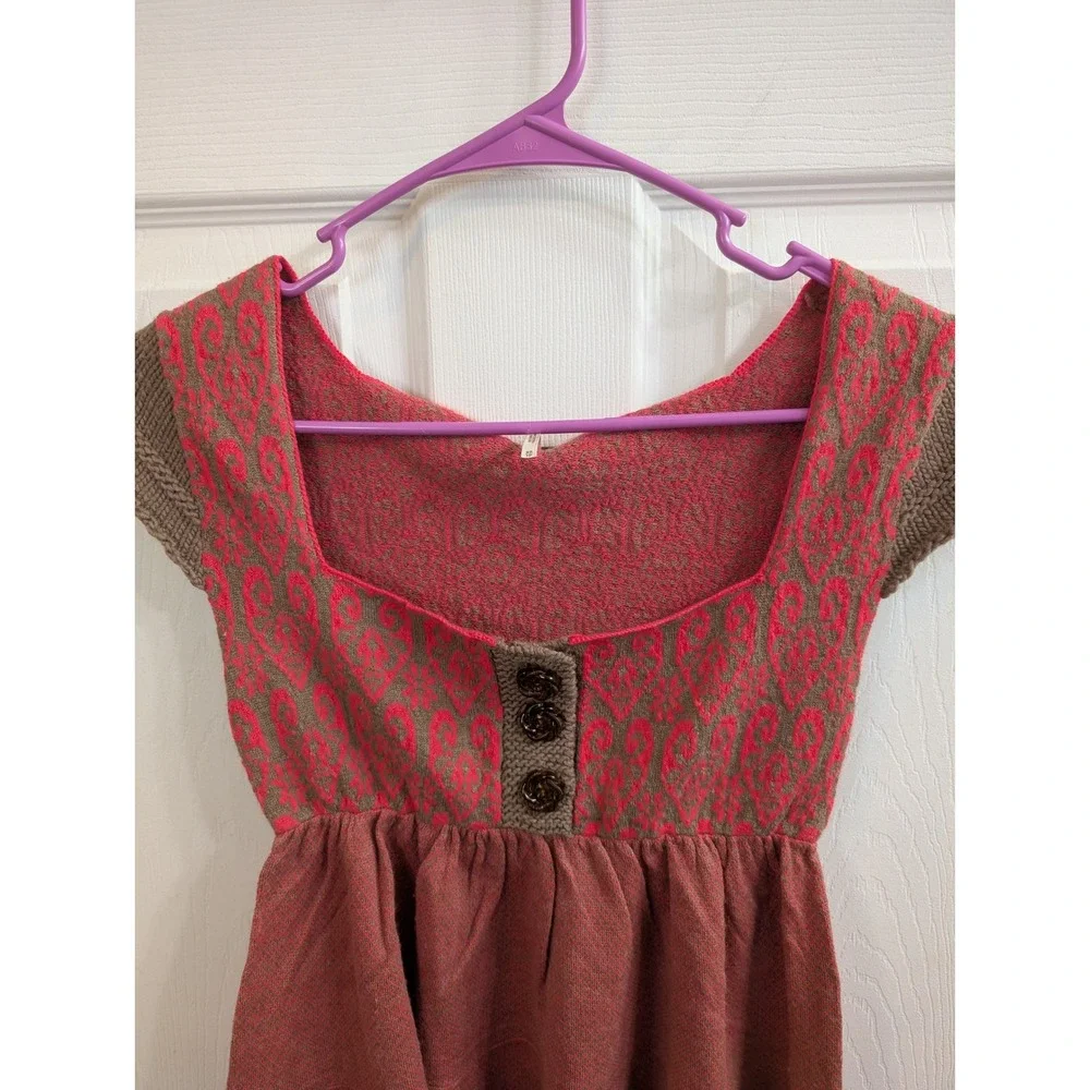Free People Babydoll Tunic Women Wool Blend Paisley Knit Top -‎ Size XS